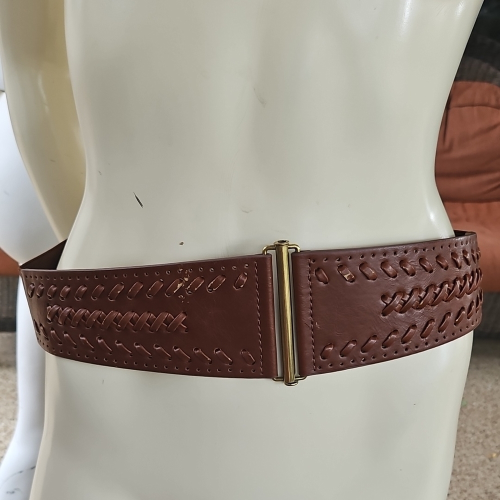 Another Line Brand Brown Leather & Faux Leather Thick Braided Waist Belt Size M